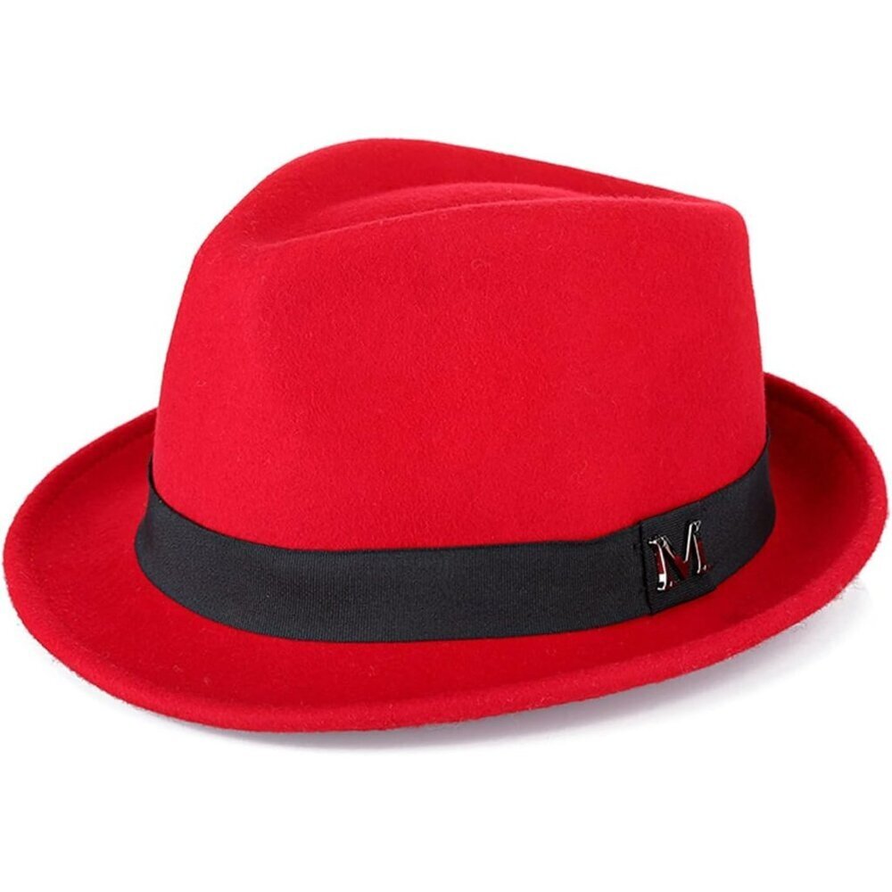 Men's Red 100% Wool Western With Satin Band Classic Fedora Cowboy Felt Hat